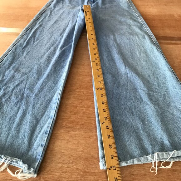 Ghanda Barrel Wide Leg Jeans Women 6 Blue High Rise Raw Hem Stretch Skater 18216 - Picture 7 of 13